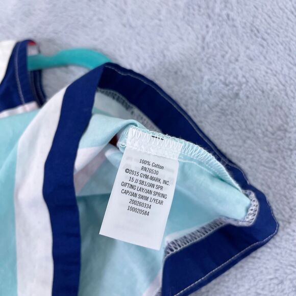 Janie & Jack Striped Split Neck Top Blue Red White Bow Baby Girl 6-12 Month - Picture 6 of 6